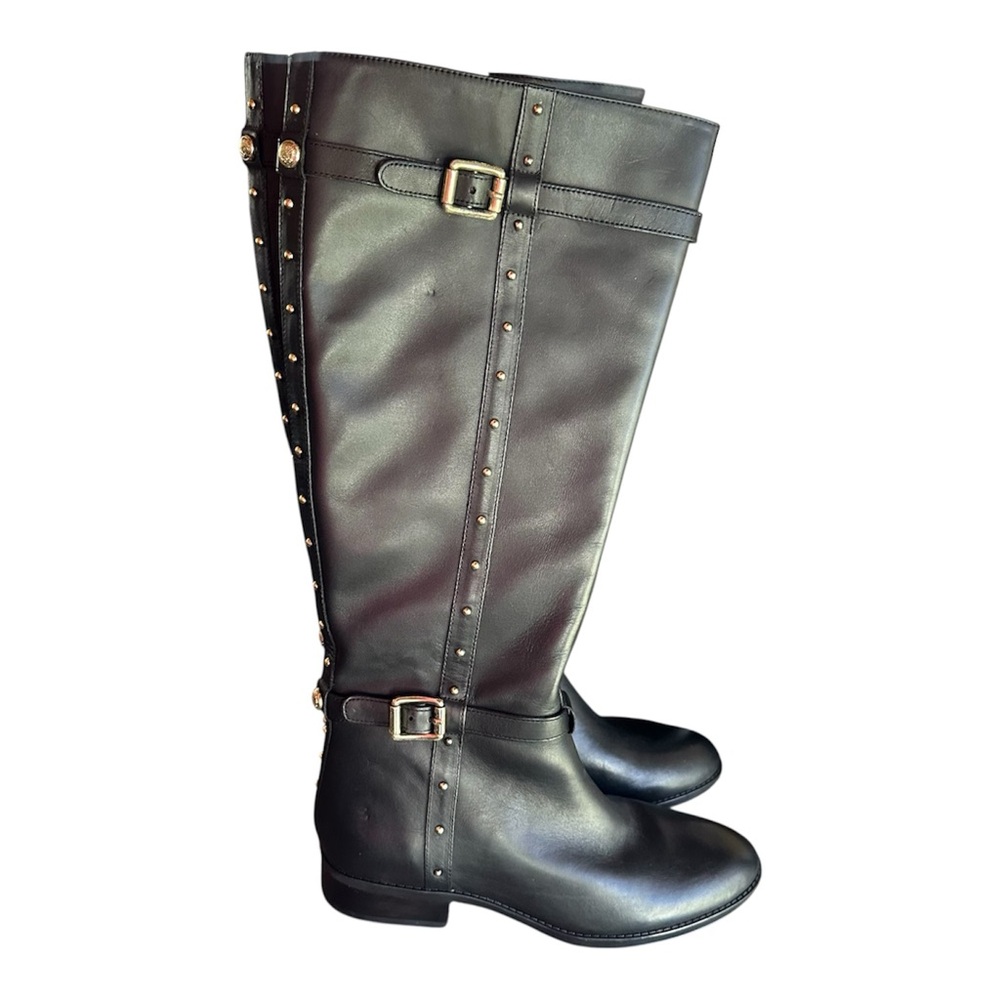 Vince Camuto Preslen Black Leather Wide Calf Riding Boots Size 8.5M NIB